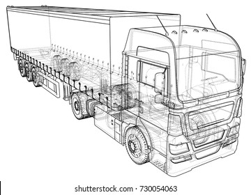 Trailer Truck. Abstract Drawing. Tracing Illustration Of 3d