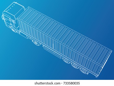 Trailer truck. Abstract drawing. Tracing illustration of 3d