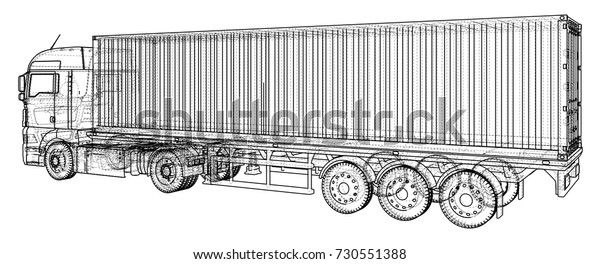 Trailer truck. Abstract drawing. Tracing illustration\
of 3d