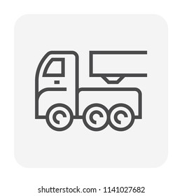 Trailer truck and hauling transportation steel pipe vector icon. That oversize delivery for pipeline construction for oil gas in power and energy industry or water supply in plumbing. 64x64 pixel.
