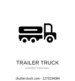 trailer truck icon vector on white background, trailer truck trendy filled icons from Airport terminal collection, trailer truck simple element illustration