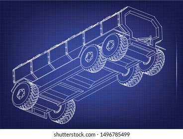 Trailer from the truck on a blue background. Drawing