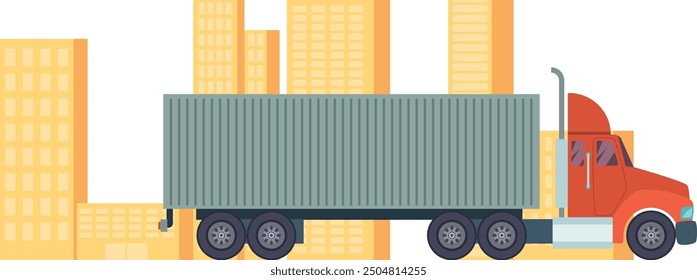 Trailer truck riding. Cargo shipping lorry transport