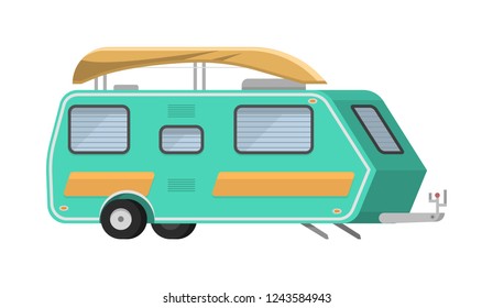 Trailers or family RV camping caravan. Tourist bus and tent for outdoor recreation and travel. Mobile home truck. Suv Car Crossover. Tourist transport, road trip, recreational vehicles.
