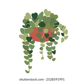 Pote de la planta de la casa de arrastre. Maceta interior casera. Hojas colgantes de interior de la planta de casa. Planta de jardín de oficina en el hogar. Ilustración plana de Vector