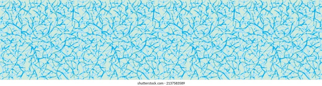 Trailing twigs vector seamless border background. Blue banner with overlapping faux watercolor climbing branches, stems. Hand drawn decorative floral botanical texture blend. For edging, trim, web
