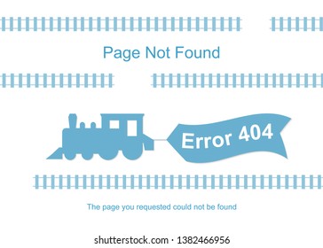 Train with 404 error notification on white banner. Vector illustration