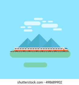 Train against mountains
