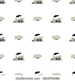 train and airship seamless pattern, vector illustration