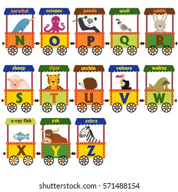 train alphabet with animals N to Z  - vector illustration, eps