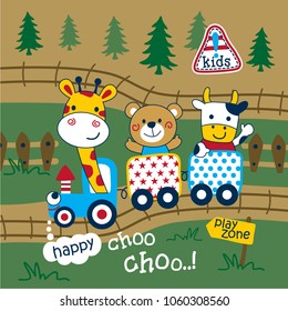 train and animals funny cartoon,vector illustration