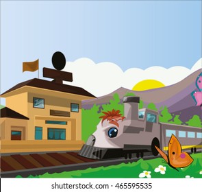 train arrive in railway station vector