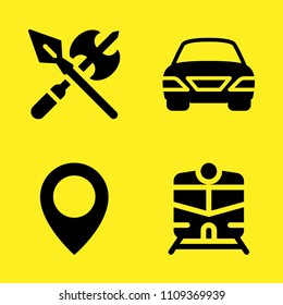 train, axe, car and place point vector icon set. Sample icons set for web and graphic design
