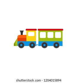 Train baby toy. Vector. Kids toy, train with wagon icon isolated on white background in flat design. Cute cartoon illustration.