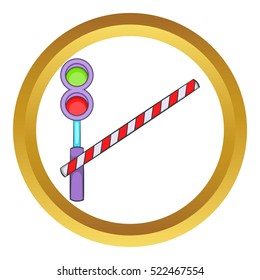 Train barrier vector icon in golden circle, cartoon style isolated on white background