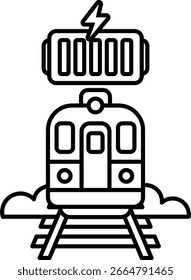 Un tren con una batería. El tren está en una pista