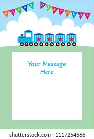 train birthday party invitation ticket vector. cute train happy birthday invitation card illustration. 