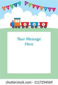 train birthday party invitation ticket vector. cute train happy birthday invitation card illustration. 