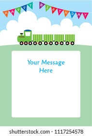 train birthday party invitation ticket vector. cute train happy birthday invitation card illustration. 