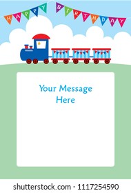 train birthday party invitation ticket vector. cute train happy birthday invitation card illustration. 