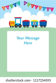 train birthday party invitation ticket vector. cute train happy birthday invitation card illustration. 