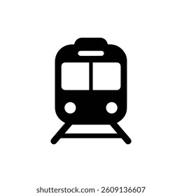 Train Black Filled Icon - Minimal Front View with Tracks