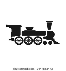 Train black vector icon. Vintage steam train logo. Silhouette of a locomotive. Railway transport logo. Travel by train icon. Vector railroad logo.