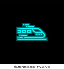 Train blue glowing neon ui ux icon. Glowing sign logo vector