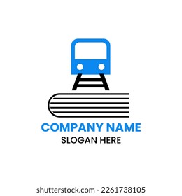 Train Book Logo Design Concept With Book and Railway Icon Template