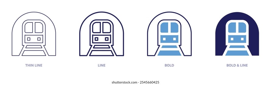 Ícone de reservas de trem em 4 estilos diferentes. Linha fina, Linha, Negrito e Linha Negrito. Estilo duotônico. Traçado editável.