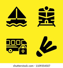 train, bus, badminton and sailboat vector icon set. Sample icons set for web and graphic design