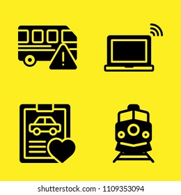 train, bus, car repair and laptop vector icon set. Sample icons set for web and graphic design