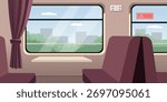 Train Cabin with Scenic Window View. Train interior. Train seat. City transportation. 
