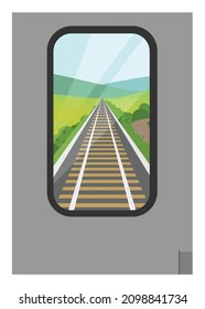 Vista del viaje de regreso en el coche de tren. Ilustración plana simple en perspectiva