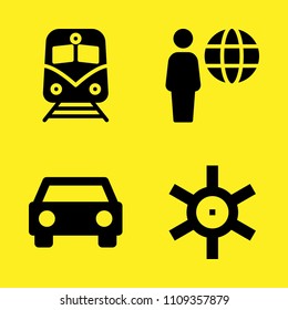 train, car frontal view, helm and user vector icon set. Sample icons set for web and graphic design