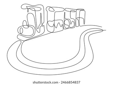 train car merry-go-round in one single continuous line drawing style isolated on white background. Festival carnival vector illustration.