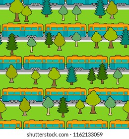 Train car pattern seamless. railway track ornament. Railroad background. Vector illustration
