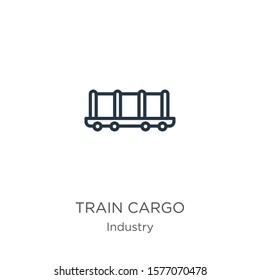 Train cargo icon. Thin linear train cargo outline icon isolated on white background from industry collection. Line vector sign, symbol for web and mobile