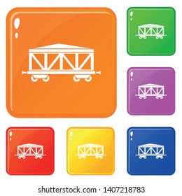 Train cargo wagon icons set collection vector 6 color isolated on white background