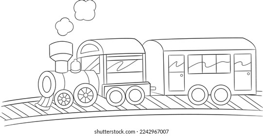 Train Cartoon Black White Vector Line Art