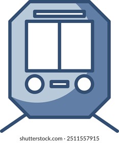 Icono del Vector de la historieta del tren, fondo transparente. diseño azul reemplazable del color