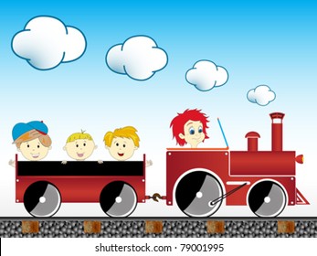 train with children, abstract vector art illustration