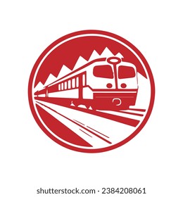 Train in circle tram icon metro vector silhouette isolated design red train