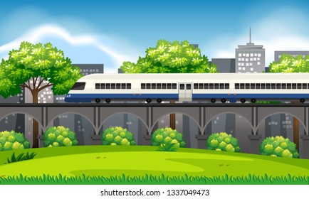 A train in city scene illustration