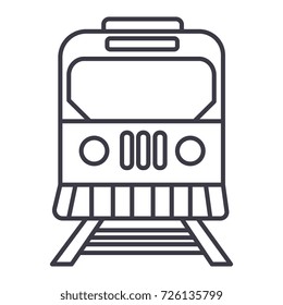 train in city vector line icon, sign, illustration on background, editable strokes