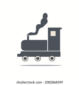 Tren - locomotora clásica. Icono de web vector plano o signo en fondo gris con sombra, ilustración 