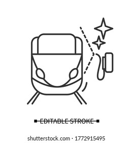 Train cleaning icon.Railroad carriage disinfection linear pictogram.Concept of hygiene, corona virus and infections spread prevention and public transport cleaning. Editable stroke vector illustration