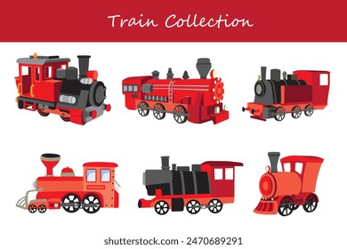 train collection. train in different poses. Vector illustration.