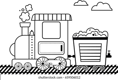 Train Coloring Page (For Kids, Vector Illustration)