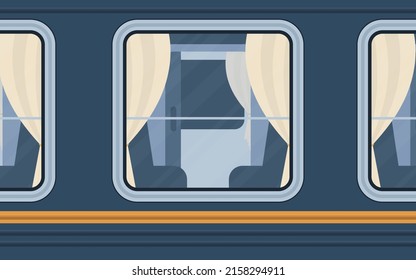 Train compartment windows. Rail transport outside. Cartoon style. Flat style. Vector illustration